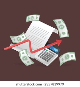 Isometric flat 3d illustration concept of agreement letter calculating business income