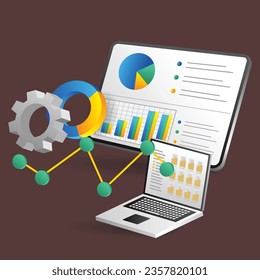 Isometric plano 3d concepto de ilustración de la carpeta de datos de análisis de negocio de inversión