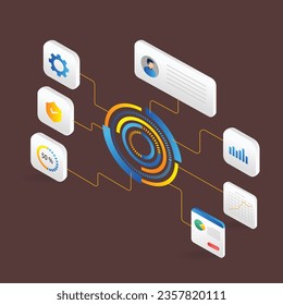 Isometric flat 3d illustration concept of digital transformation control button
