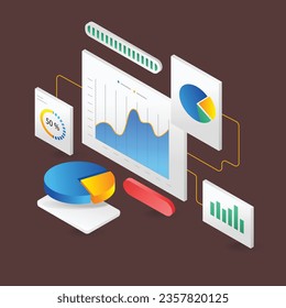 Isometric flat 3d illustration concept of data analyzer screen