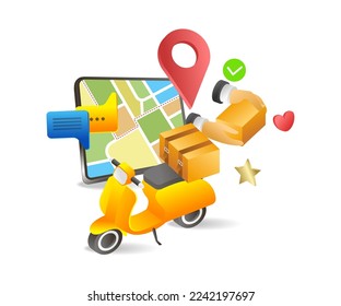 Isometric plano 3d ilustración ecommering app concepto de entrega de productos a pedido