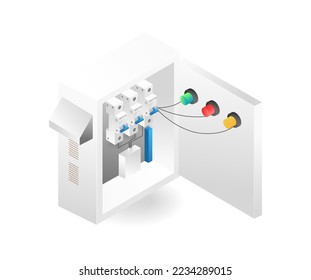 Isometric flat 3d illustration of office electrical panel control concept