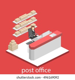 Isometric flat 3D interior of post office. Vector illustration post service
