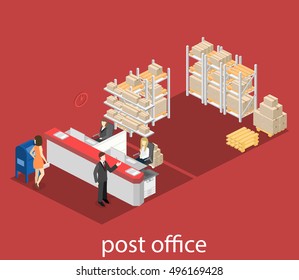 Isometric flat 3D interior of post office. Vector illustration post service