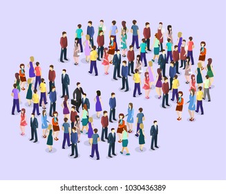 Isometric flat 3D isolated concept vector Infographic chart consisting of a crowd of people