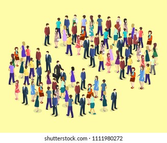 Isometric flat 3D isolated concept vector Infographic chart consisting of a crowd of people