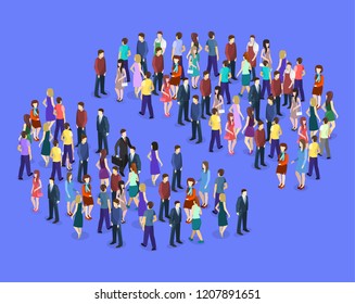 Isometric flat 3D isolated concept vector Infographic chart consisting of a crowd of people