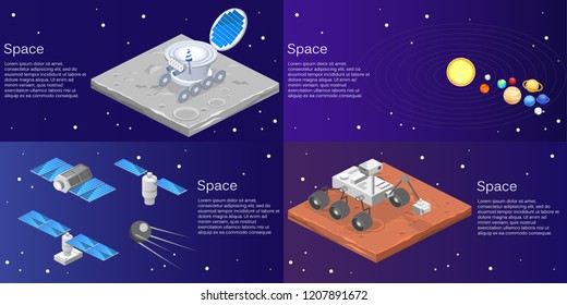Isometric flat 3D isolated concept vector of a lunar rover on the surface of the moon, solar system, planets, satellites