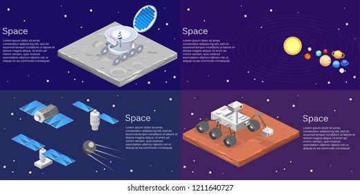 Isometric flat 3D isolated concept vector of a lunar rover on the surface of the moon, solar system, planets, satellites