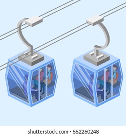 Isometric flat 3D isolated concept vector Cableway in the mountains.