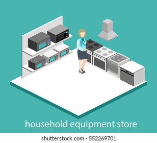 Isometric Flat 3D Isolated Concept Vector Cutaway Interior Household Equipment Store