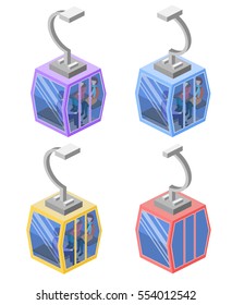 Isometric flat 3D isolated concept vector Cableway in the mountains.