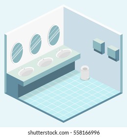 Isometric flat 3D isolated concept vector cutaway interior of public toilet