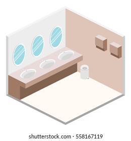 Isometric flat 3D isolated concept vector cutaway interior of public toilet