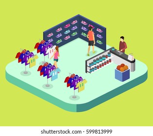 Isometric flat 3D isolated concept vector goods for the sports shop.