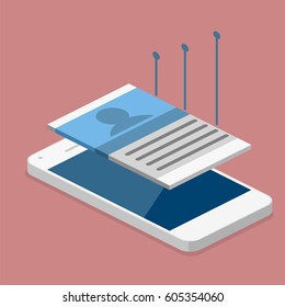 Isometric flat 3D isolated concept vector mobile app development.