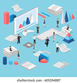 Isometric flat 3D isolated concept vector cutaway interior office workplace with people.