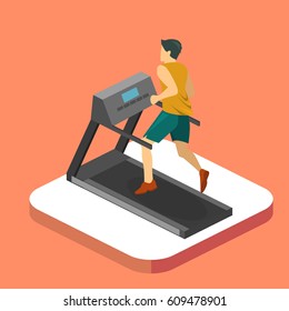 Isometric Flat 3D Isolated Concept Man Is Running On The Treadmill