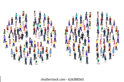 Isometric flat 3D isolated concept vector Infographic chart consisting of a crowd of people