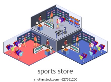 Isometric Flat 3D Isolated Concept Vector Interior Goods For The Sports Shop.