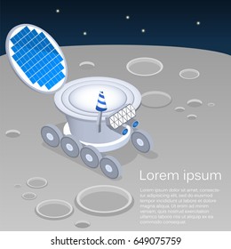 Isometric flat 3D isolated concept vector of a lunar rover on the surface of the moon