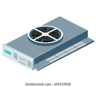 Isometric flat 3D isolated concept vector video card computer technology equipment