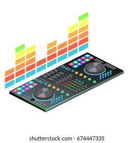 Isometric flat 3D isolated concept vector dj console
