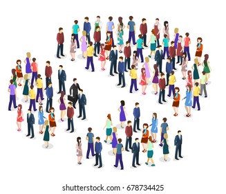 Isometric flat 3D isolated concept vector Infographic chart consisting of a crowd of people