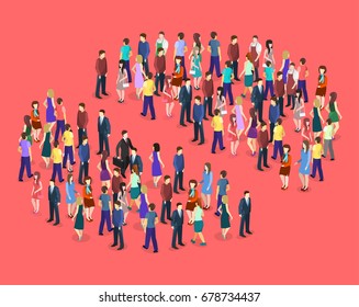 Isometric flat 3D isolated concept vector Infographic chart consisting of a crowd of people