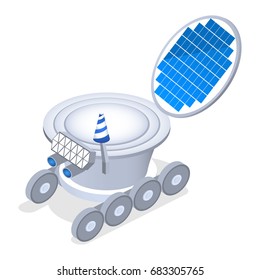 Isometric flat 3D isolated concept vector lunar rover on the surface of the moon