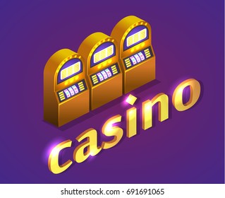 Isometric flat 3D isolated concept vector casino. Gold coins