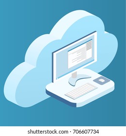 Isometric flat 3D isolated concept vector Web cloud technology