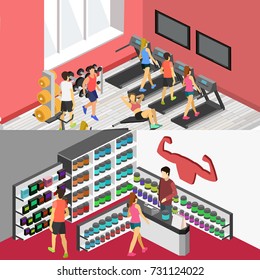 Isometric flat 3D isolated concept vector cutaway interior of Sports supplements. Bodybuilding or gym supplements . Sport and fitness nutrition.