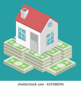 Isometric flat 3D isolated vector property Investment concept. House and real estate money investment.