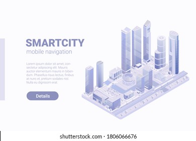 Isometric Flat 3D Smartcity Skyscraper Business District Vector Concept.