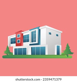 Isometric flat concept 3d illustration of two storey shophouse building