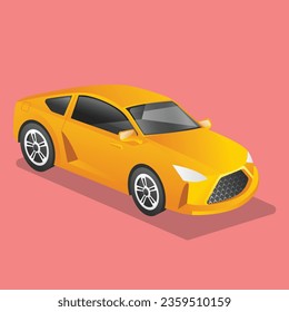 Isometric flat concept 3d illustration of luxury racing sports car model character
