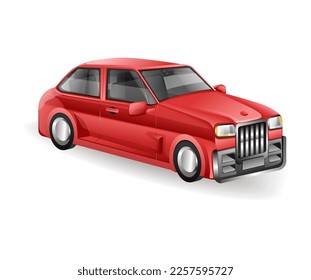 Isometric flat concept 3d red luxury sedan car model character illustration