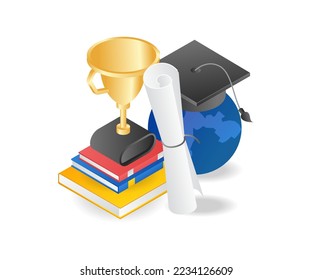 isometric flat concept illustration of the best predicate student graduation book arrangement