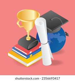 isometric flat concept illustration of the best predicate student graduation book arrangement