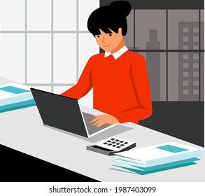 Isometric flat concept Illustration. a girl opens a laptop and does a search