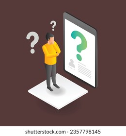 isometric flat concept illustration of man thinking and question mark