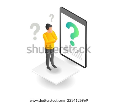 isometric flat concept illustration of man thinking and question mark