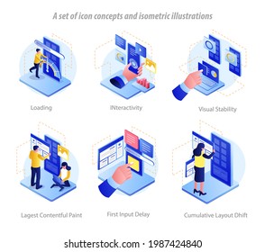 Isometric flat concept Illustration. a set of icons about web applications and developers