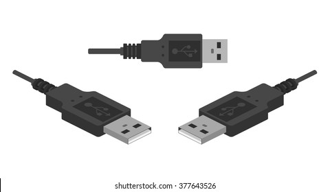 Isometric Flat Dark Usb Cable With Cord