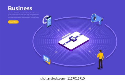 Isometric flat design concept business tools and element. Vector illustrations.