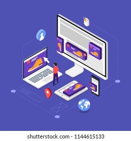 Isometric flat design concept digital marketing retargeting or remarketing. online banner ad network. Vector illustrations.