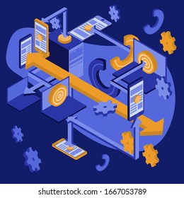 Isometric flat design concept digital marketing retargeting. Trendy style vector illustration.