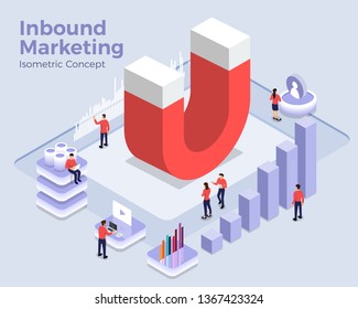 Isometric flat design concept inbound marketing. digital business solution for grab attention online consumer to finish conversion. Vector illustrate.