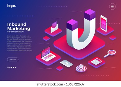 Isometric flat design concept inbound marketing. digital business solution for grab attention online consumer to finish conversion. Vector illustrate.